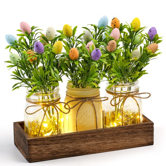 Centro de mesa de Pascua DUOER con bandeja de madera y luz LED
