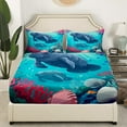 thumbnail image 3 of Cartoon Manatee King Size Sheet Sets Ocean Animal Sheets, Pink Coral Seashell Bed Set Cute Fish Otter Bed Sheets Set, Underwater World Fitted Sheet, 3 of 6