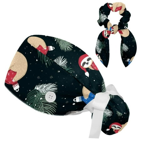 

Working Cap with Buttons and Sweatband Scrub Hat Bouffant Caps with Scrunchie Christmas Tie Back Hats