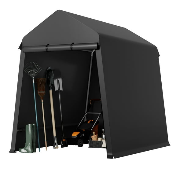 Lumiparty 6x8 FT Outdoor Storage Shelter Tent, Waterproof Portable Carport with Roll-Up Door & Vents, Storage Shed for ATV, Motorcycle, Bike, Lawn Equipment & Garden Tools, Black