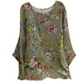 thumbnail image 1 of IROINID T-shirt à Manches Longues Col Rond Imprimé pour Femmes Grande Taille, Khaki, 1 of 6