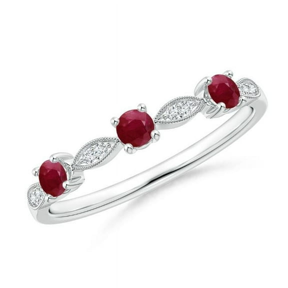 Round Shape Red Ruby CZ Diamond Eternity Band Ring Women 925 Sterling Silver July Birthstone Wedding Anniversary Gift Gemstone Jewelry