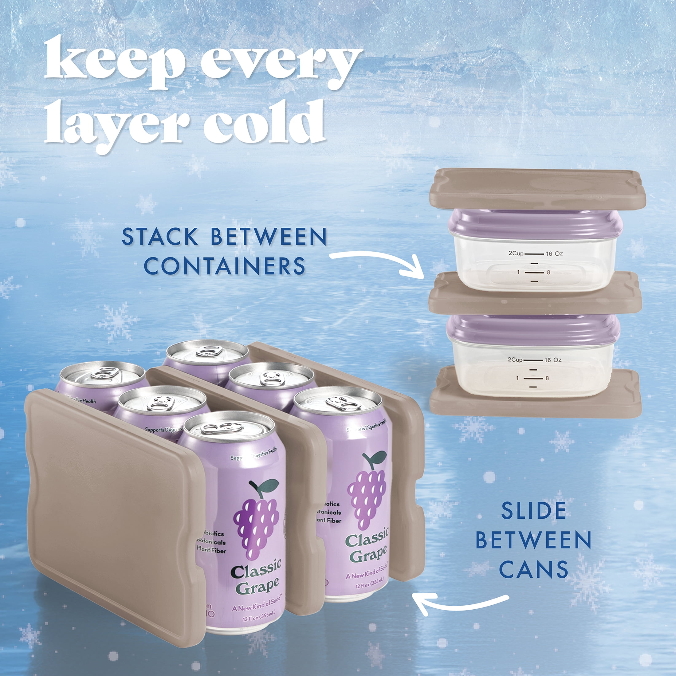Cool Coolers by Fit & Fresh XL Slim Ice Packs, Space Saving Reusable Ice Packs for Lunch Boxes, Freezer Packs, Reusable Ice Packs for Lunch Boxes & Coolers, 4pk, Taupe