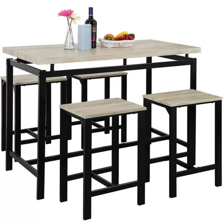 Dining Room Collection Bar Stool - Harper&Bright Designs 5 Piece Dining Set Wood and Metal Pub Table with 4 Bar Stools, Beige