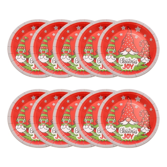 B Christmas Party Decorations Disposable Dinner Plates Cartoons Santa Claus Plates Paper Material 7 Inch 10Pc Set Style 2 For Holiday Party Celebration Dinner