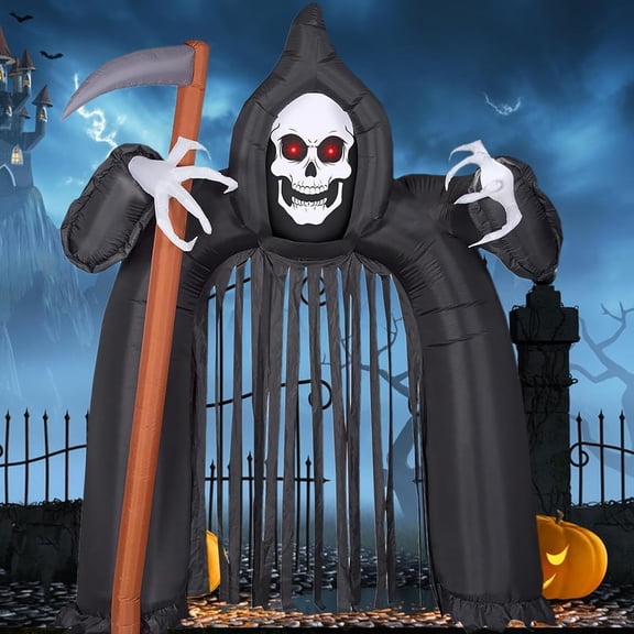 Kalolary 10FT Halloween Inflatable Ghost Archway, Haunted Blow-Up Arch with Built-in LEDs for Outdoor Garden, Lawn, and Yard Party Decorations