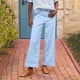 thumbnail image 2 of Pantalones capri de lino de cintura alta y pierna ancha para mujer - Pantalones casuales de negocios con bolsillos - Lisos/estampados, S-2XL, 2 of 8