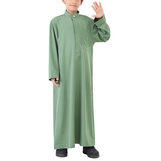 Boys' Lightweight Muslim Robe - Breathable Arab Middle Eastern Thobe with Pockets, Zip-Up Loungewear for Summer