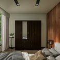 thumbnail image 4 of MONSLIPA 4 Doors Wardrobe Armoire Closet with Mirror,2 Drawers Shelves for Bedroom,Dark Brown, 4 of 12