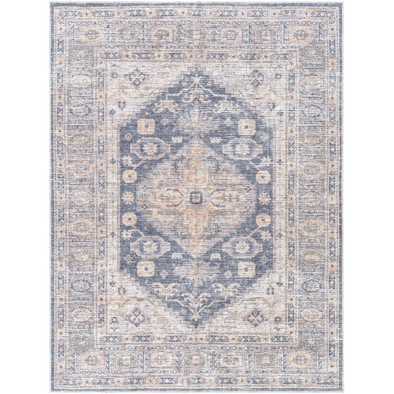 BoutiqueRugs Bethan Traditional Area Rug - Machine Washable - Rose Cream, Navy Blue, Off White - 2' x 2'11"