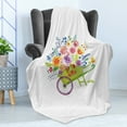 thumbnail image 4 of Flowers Soft Flannel Fleece Blanket, Wheelbarrow Full of Flowers Botanical Gardening Plants Agriculture Watercolor Art, Cozy Plush for Indoor and Outdoor Use, 60" x 80", Multicolor, by Ambesonne, 4 of 5
