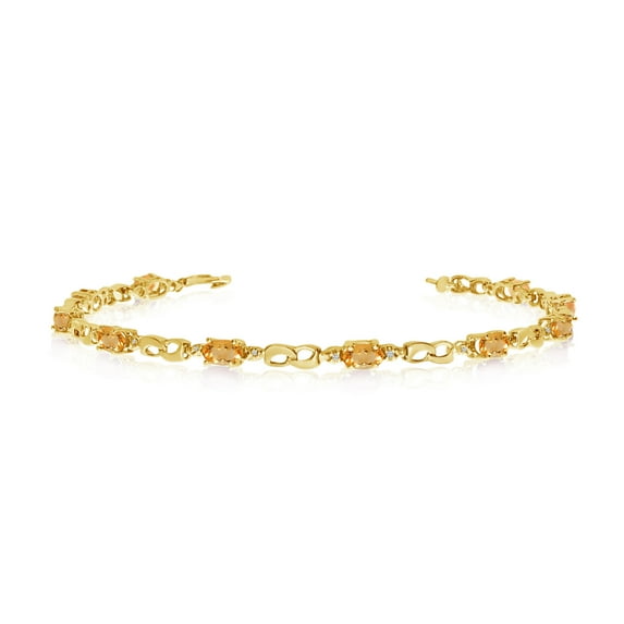 14K Yellow Gold Oval Citrine and Diamond Link Bracelet
