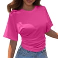 thumbnail image 2 of TrendOFT Womens Crew Neck Half Sleeve Ruched Shirts Summer 2026 Casual Cinched Waist Crop Tops Hot Pink L, 2 of 5