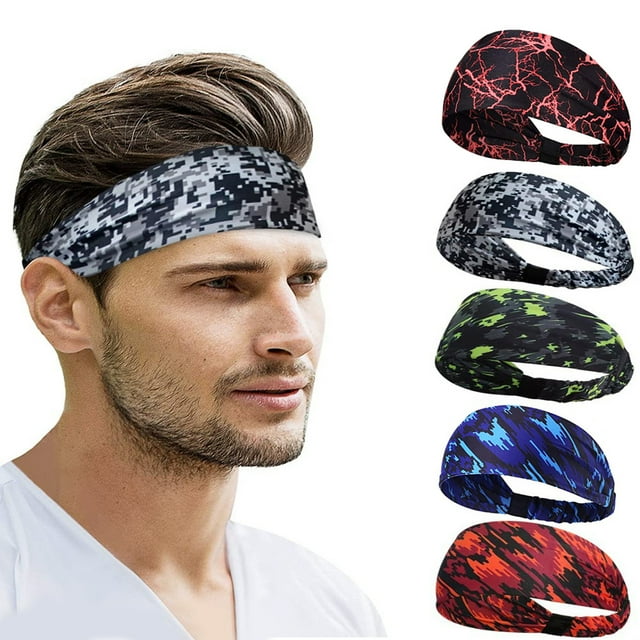 Mens Running Headband,5 Pack,Mens Sweatband Sports Headband for Running
