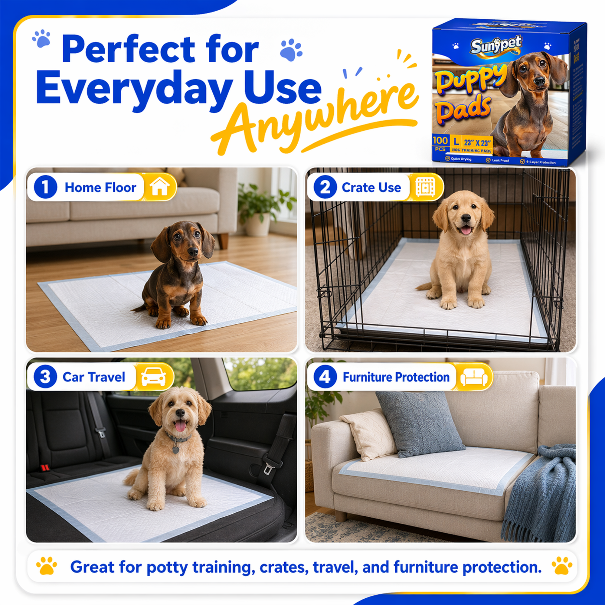 SUNYPET Puppy Pads, Large 23" x 23", 100 Count photo 5