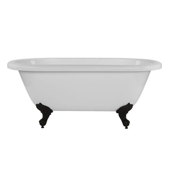 Windsor 60 Inch Acrylic Double Ended Clawfoot Tub - Continuous Roll Rim - No Faucet Drillings - Ball & Claw Feet