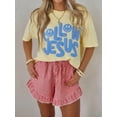 thumbnail image 3 of Women'S Ruffle Hem Drawstring Elastic Waist Gingham Casual Shorts with Pockets Red S, 3 of 5