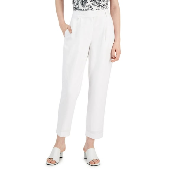 Alfani Linen Tapered Leg Pants Bright White 14