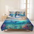 thumbnail image 3 of Twin Quilt Set 68''x86'', Ocean Dolphins Lightweight Summer Bedspread Coverlet Set with 2 Pillow Shams, Summer Coral Coconut Trees Tropical Fish Breathable All Season Quilt Bedding for Dorm/Bedroom, 3 of 9