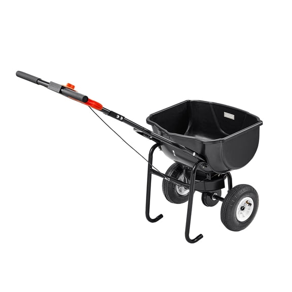 KFFKFF Walk-Behind Spreader, 60 lbs Capacity, Push Spreader with Hopper Grate,Adjustable Spreading Width up to 9.8 ft, 10 in Pneumatic Tires for All Terrain,Ideal for Seed and Fertilizer Distribution
