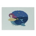 thumbnail image 1 of Fantasy Cutting Board, Hand Drawn Style Mermaid Holding a Fish on Backdrop with Seascape at Night Time, Decorative Tempered Glass Cutting and Serving Board, Small Size, Multicolor, by Ambesonne, 1 of 1