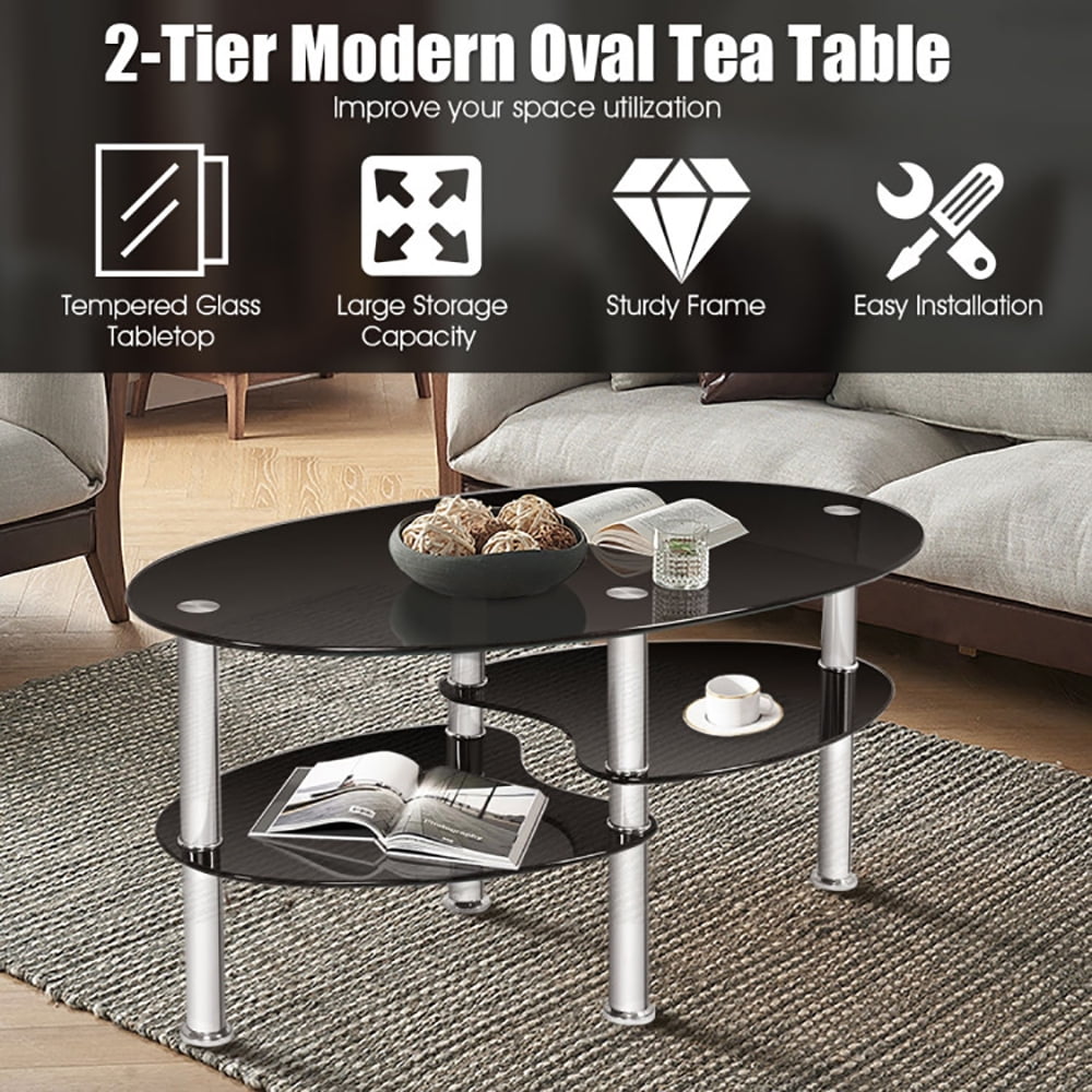 Finihen Glass Coffee Table, Oval Coffee Table, Tempered Glass Oval Side Coffee Table, for Living Room, Reception Room, Black Finihen Glass Coffee Table, Oval Coffee Table, Tempered Glass Oval Side Coffee Table, for Living Room, Reception Room, Black