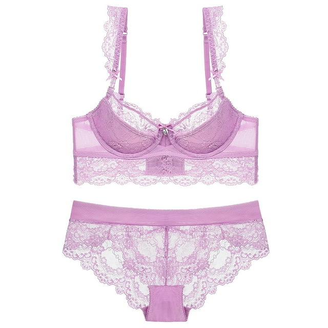 Gibobby Ropa interior mujer sexy Lencería para mujer con encaje frontal abierto, ropa de dormir halter Nighty(Morado, 75B)