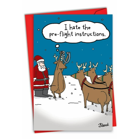 NobleWorks Funny Christmas Greeting Card with 5 x 7 Inch Envelope (1 Card) Merry Christmas Holiday Pre-Flight Instructions C7636XSG