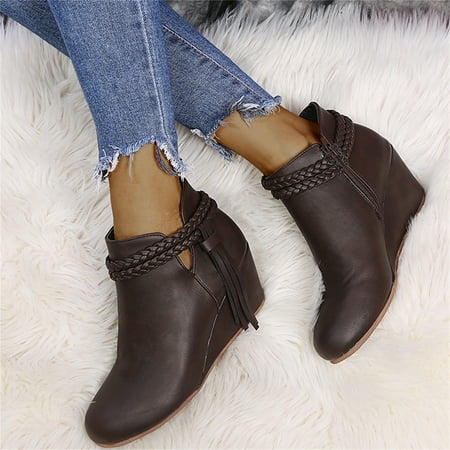 Boots For Women Ankle Booties Platform Casual Dressy Fashion Low Wedge Heel Booties Western Fall Shoes 2024 Clearance Sale