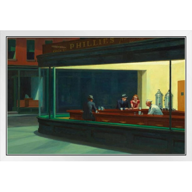 Nighthawks Painting by Edward Hopper Phillies Diner Night Hawks Famous  Painter White Wood Framed Poster 12x12