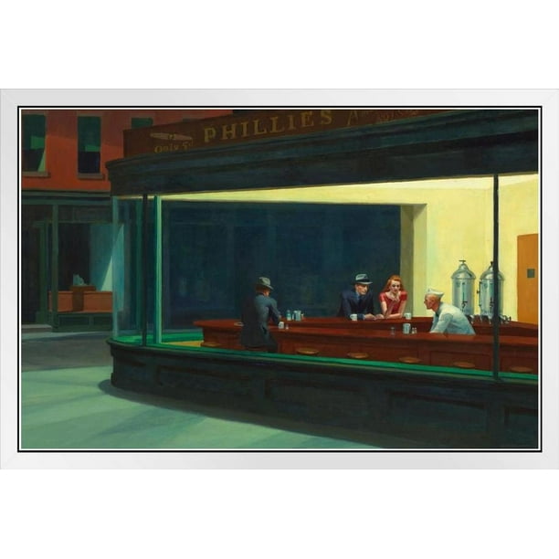 Nighthawks Painting by Edward Hopper Phillies Diner Night Hawks Famous Painter White Wood Framed Poster 12x12 Nighthawks Painting by Edward Hopper Phillies Diner Night Hawks Famous Painter White Wood Framed Poster 12x12