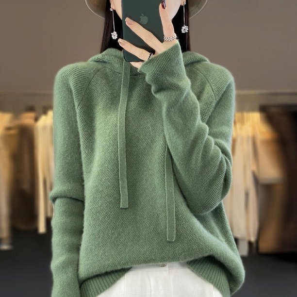 Suéter de cachemira, suéter de punto con capucha para mujer, suéter de moda coreana, sudadera con capucha holgada que combina con todo