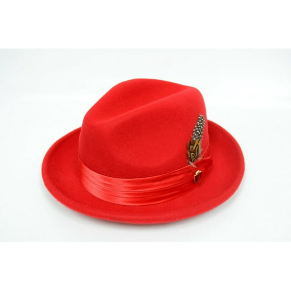 Men's Red Fedora 100% Wool By Bruno Capelo Crushable UN-105