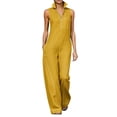 thumbnail image 3 of Sentmoon Summer Outfits Women Sleeveless Collar Jumpsuits for Women Summer Solid Color with Zipper Loose Fit Overalls for Women for Going Out and Party S-3XL, 3 of 6