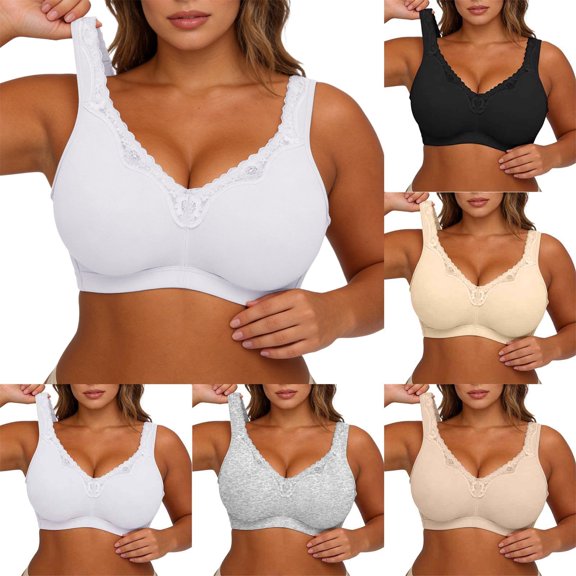 Plus Size Bras for Women,Wireless Full Cup Lace Wide Shoulder Straps Comfort Support No‑Underwire Bra for Bedtime Loungewear