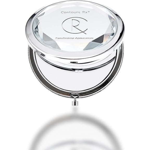 Contours Rx Crystal Compact Makeup Mirror – Dual-Sided 1x & 2X Magnification – Portable, Stylish Metal Frame for Folding Mirror, Beauty Touch-Ups & LIDS by Design Application