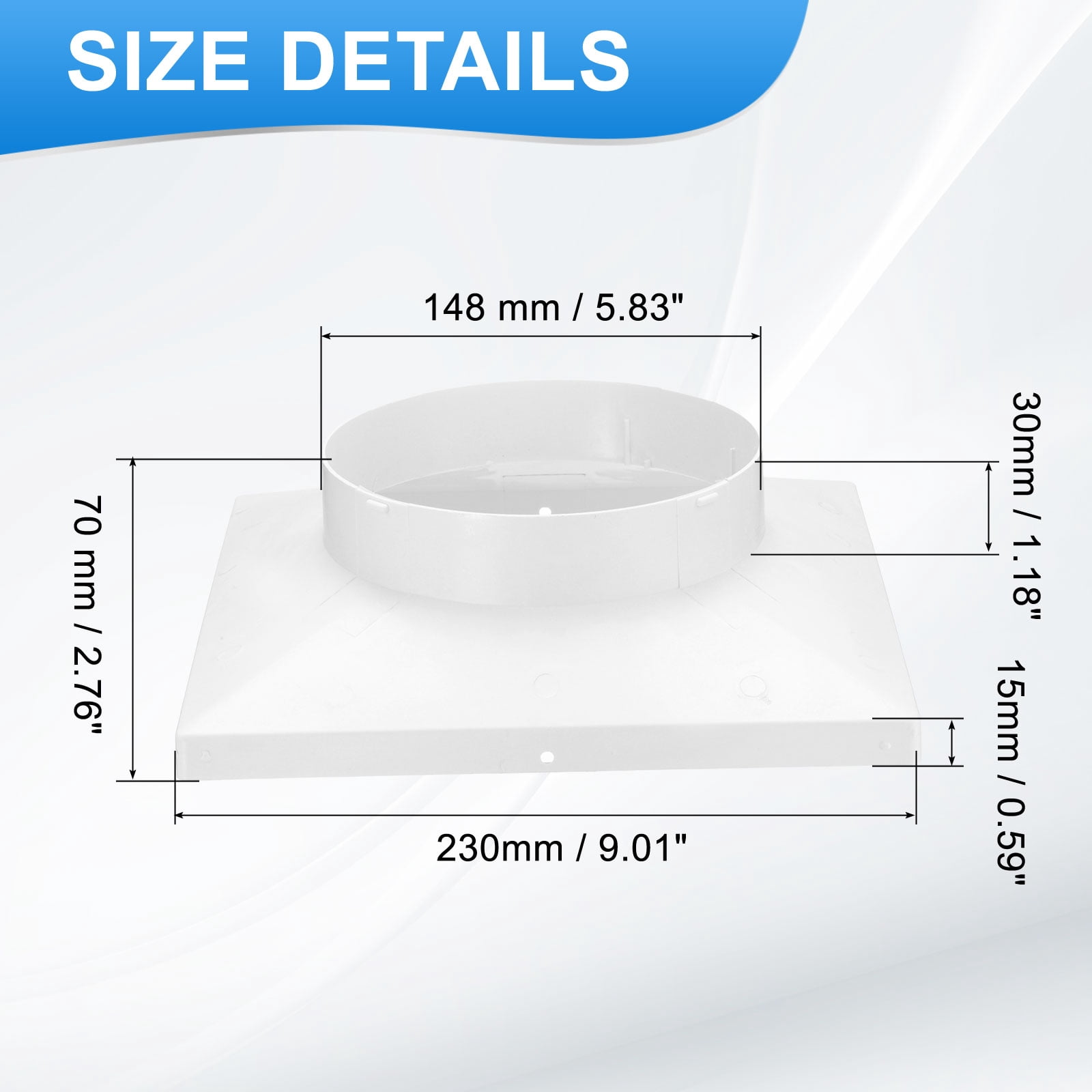 Uxcell 9" to 6" Duct Connector Flange, Plastic Square to Round Straight Dryer Vent Wall Plate for Air Heating Cooling Ventilation System HVAC Exhaust Fan, White
