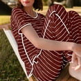 thumbnail image 4 of Besolor Womens Stripe Pajamas 2 Piece Nightwear Short Sleeve Side Split Tops and Pants Sleepwear Soft Pjs Sets, 4 of 8