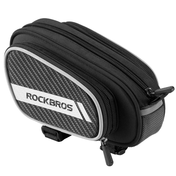 ROCKBROS Bike Top Tube Frame Bag Waterproof/Hard Shell/Expandable/Dual Pockets/Nighr Ride Reflect 1.8L Capacity for Road Bike & Moutain Bike MTB