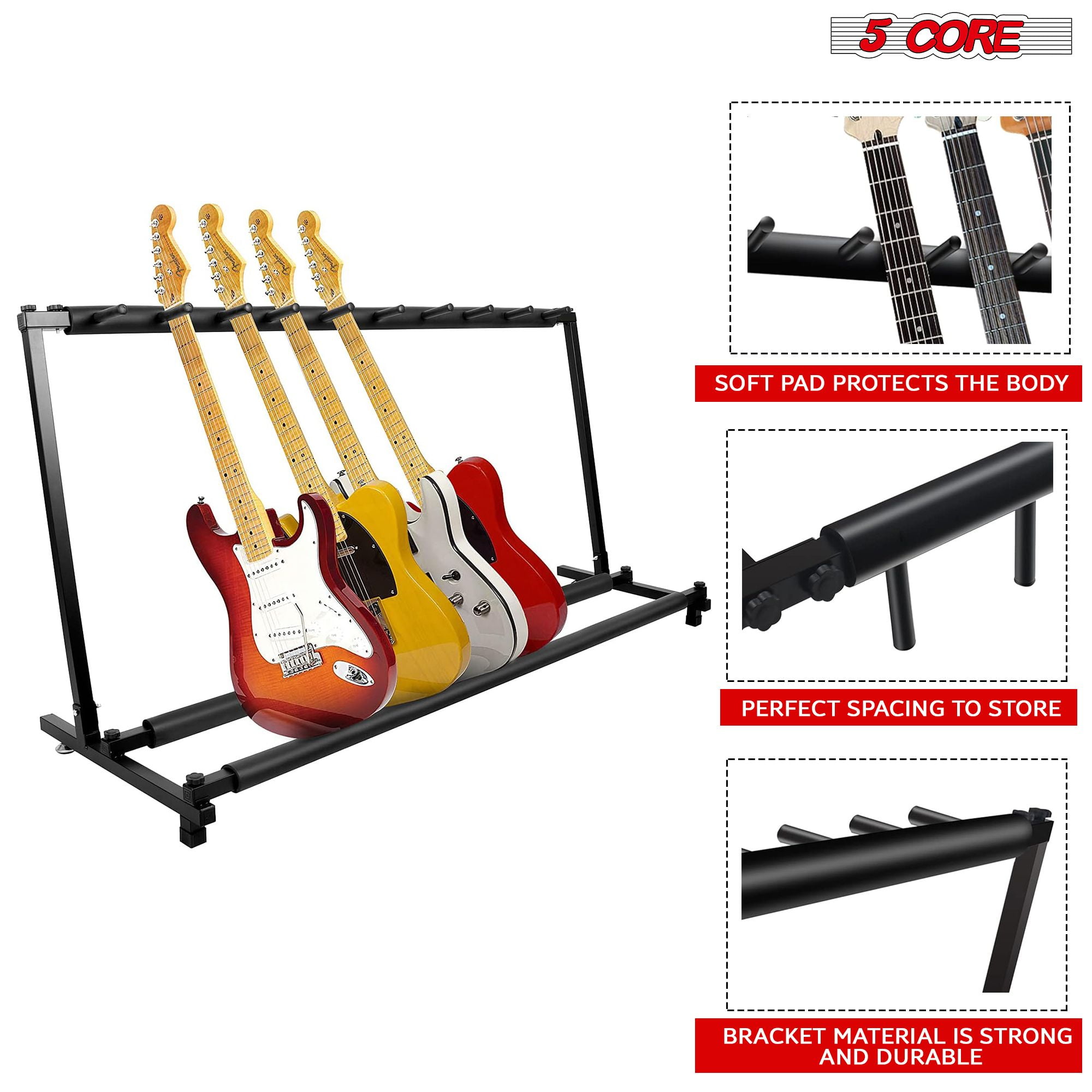 5 Core Guitar Rack 9 Slot Multi Guitar Stand Nine Display Floor Stand Safe Storage Foldable Portable for Electric Acoustic Flying V Guitars - GRack 9N1