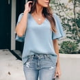 thumbnail image 6 of Womens Summer V Neck Chiffon Blouses Ruffle Short Sleeve V Neck Solid T Shirts Tops Dressy Casual Loose Tunic Tees Shirts, 6 of 7