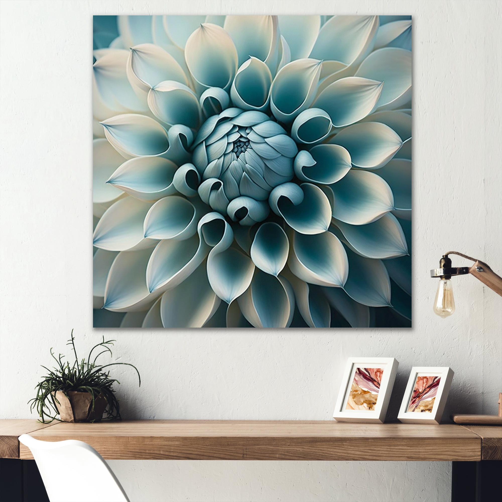 Designart Blue,White Dahlia Flowers I Canvas Wall Art