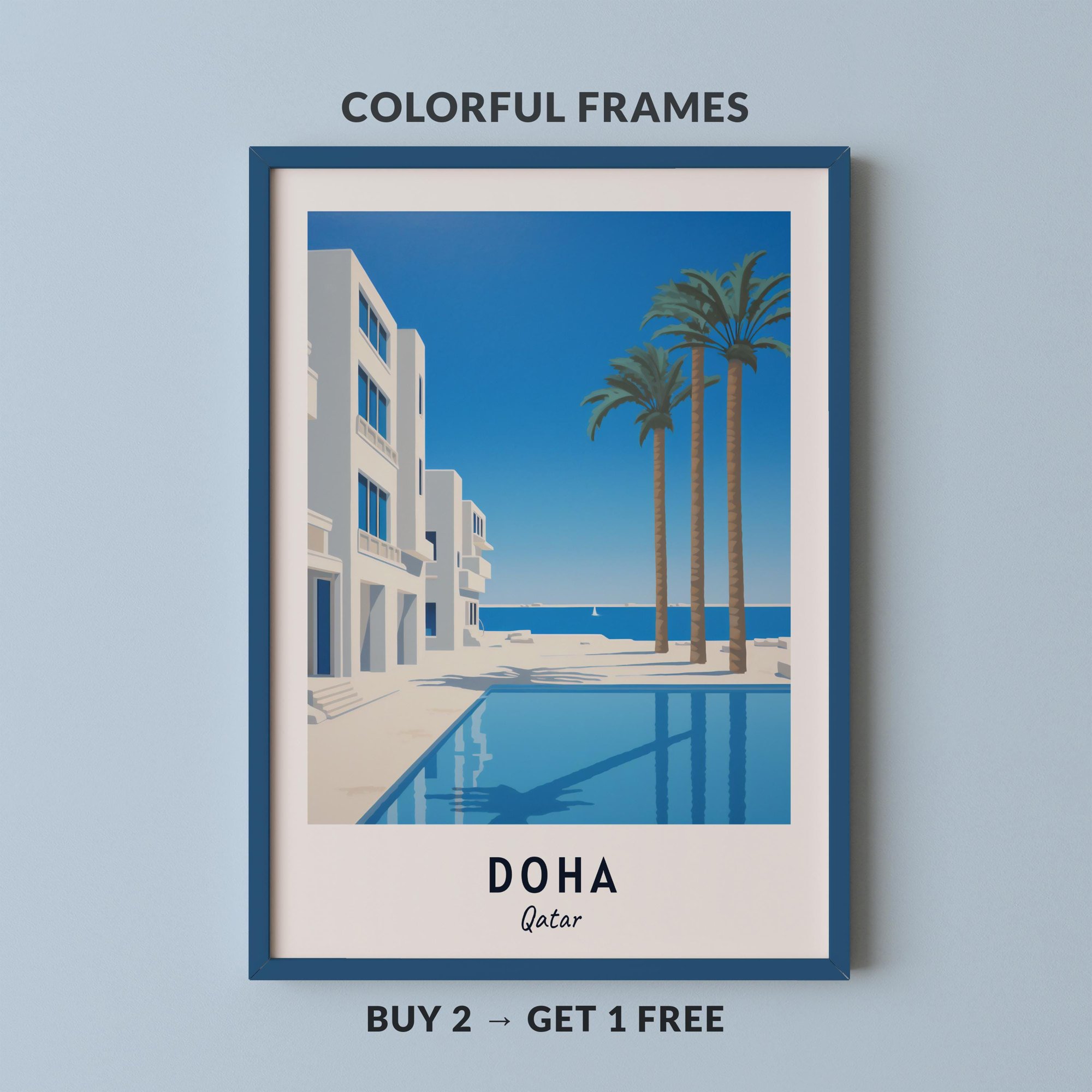 Doha Travel Qatar City Cityscape Classic Art Poster , Poster Print Only