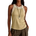 thumbnail image 5 of Noric Women's Sleeveless Tank Tops Summer Casual Contrast Binding Halter Neck Loose Fit Tops, 5 of 8
