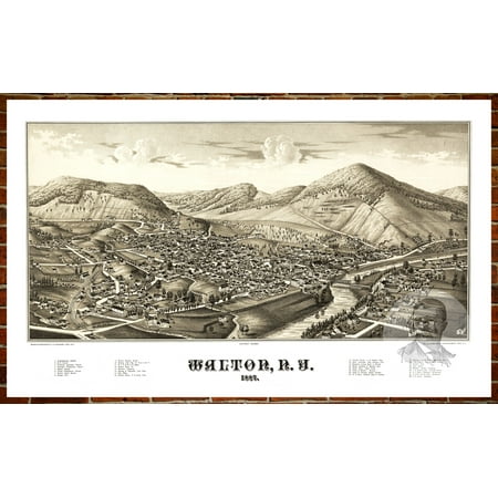 Ted's Vintage Art Map of Walton, NY 1887; Old New York Decor 12