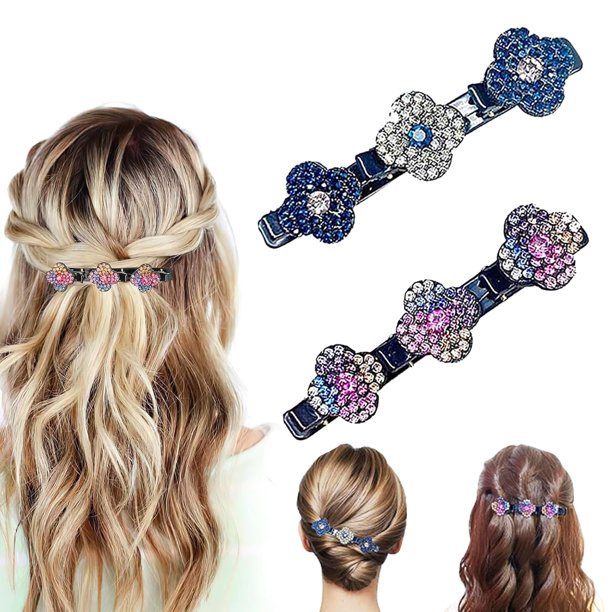 Pinzas para el cabello trenzadas - Pinzas para el cabello trenzadas con piedras de cristal brillantes, pinzas para el cabello trenzadas para mujeres, pinzas para el cabello trenzadas con piedras de cr
