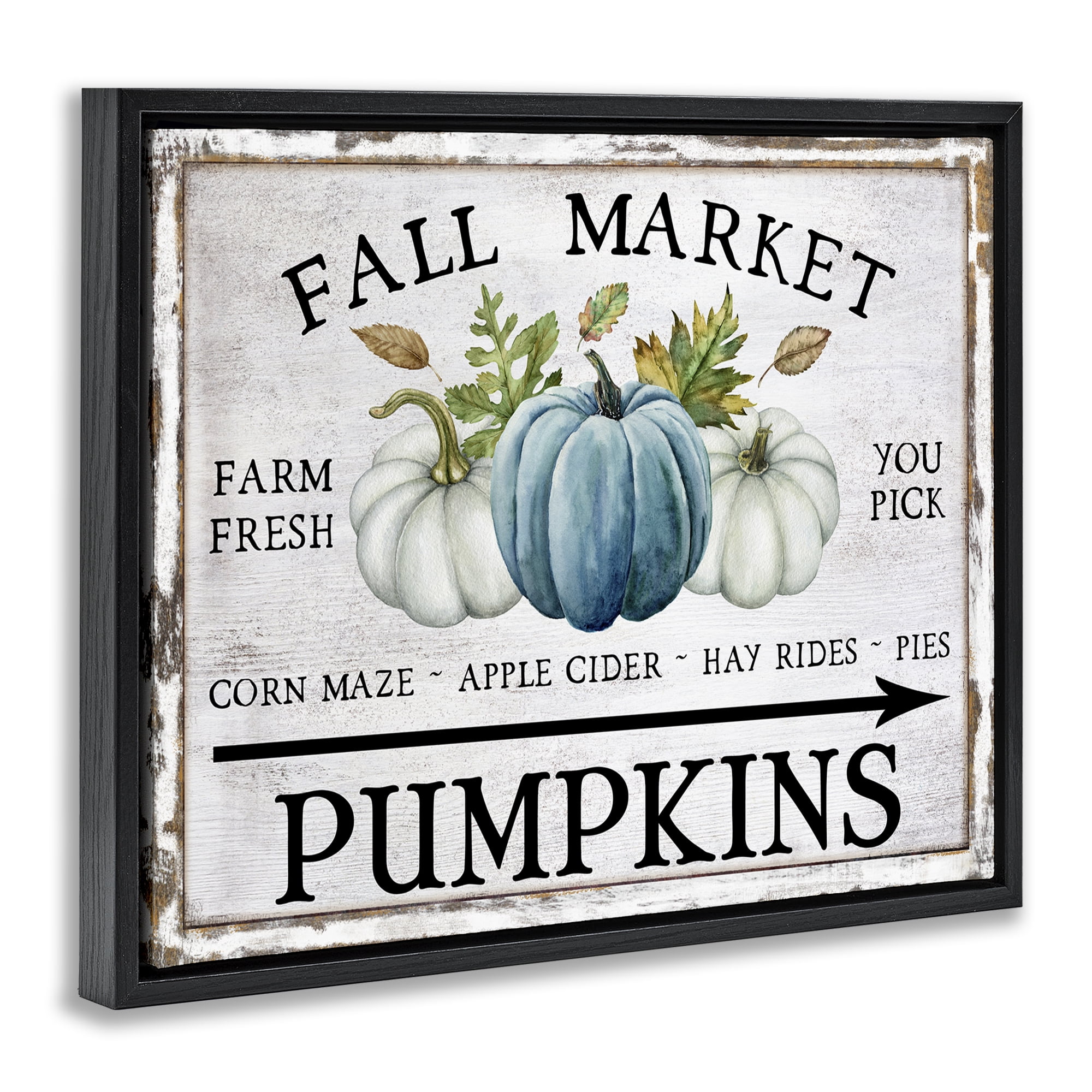 Stupell Industries Fall Market with Arrow Holiday Painting Black Floater Framed Canvas Art Prints Wall Art, 31 x 25