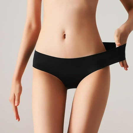 Ukumplol Seamless Thongs for Women No Show Underwear for Women Womens Briefs Underwear Womens Panties Briefs Ladies Underwear Panties Breathable Mid Waist Silk Color Solid Underwear Black S