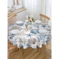 thumbnail image 5 of Blue Brown Coastal Round Tablecloth 54 inches Summer Coral Starfish Shell Wood Grain Waterproof Oil-Proof Table Cloth Round Table Cover for Holiday Party Picnic Dinner Decor Indoor and Outdoor Use, 5 of 9