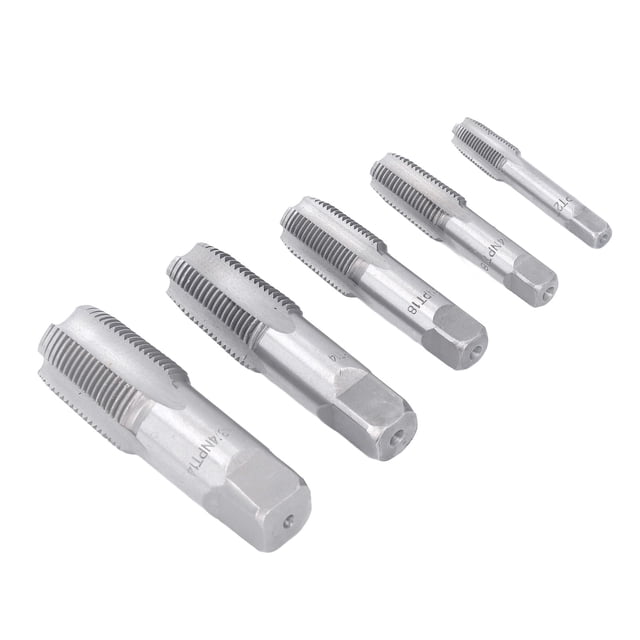 Grifo Para Formar Roscas NPT, Juego De Grifos Para Tuberías NPT De 5 Piezas, Tamaños Incluidos 3/4 1/2 3/8 1/4 1/8 Pulgadas, 4 Ranuras Rectas, Extremo Cuadrado Preciso Para